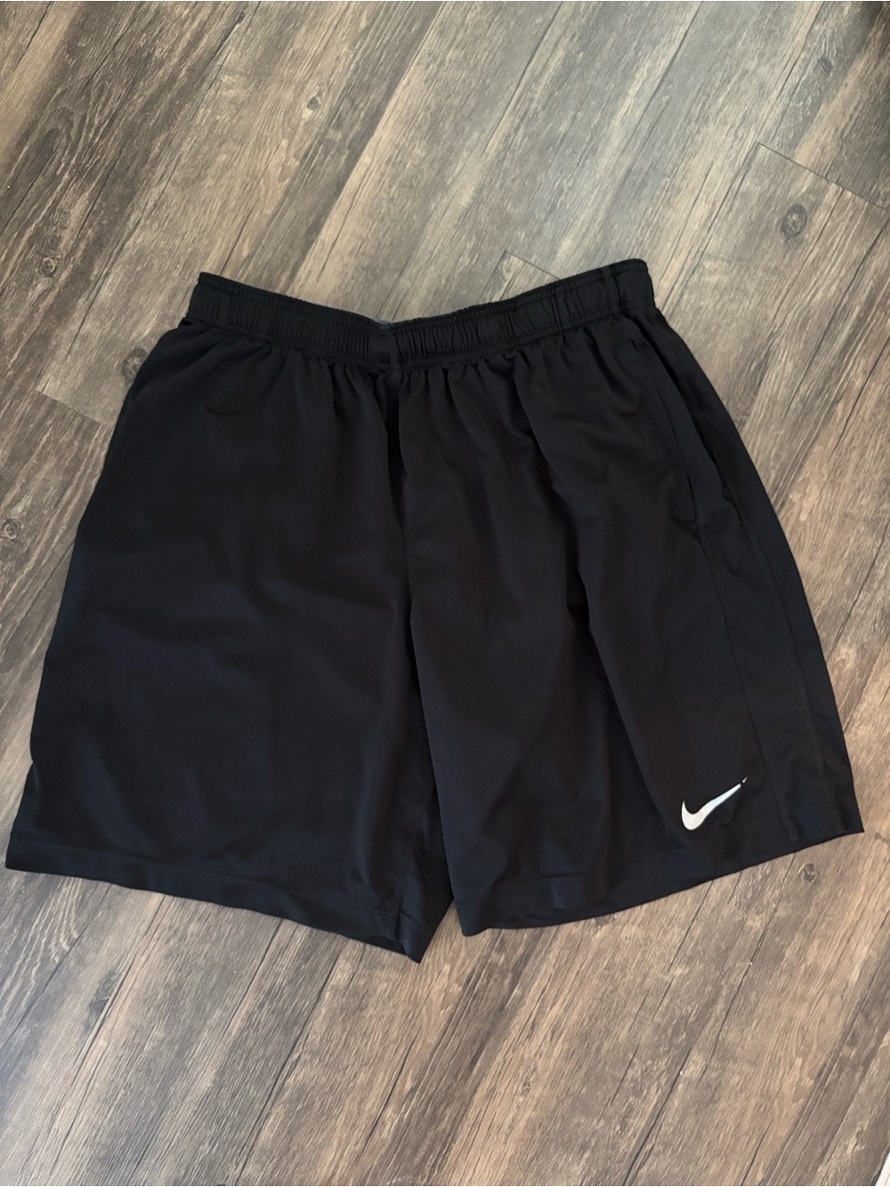 Nike Dri-FIT Men's XL Black Athletic Shorts White Swoosh Logo